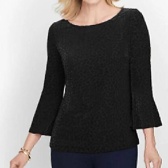 TALBOTS Burnout Flounce Sleeve Top Burgundy Maroon Cheetah Leopard 3/4 Sleeve L - Picture 3 of 12